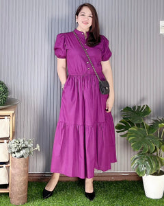 Bianca Premium Linen Midi Plum Dress 0207