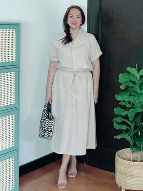 *Donna Plain Cream Drawstring Dress 0355