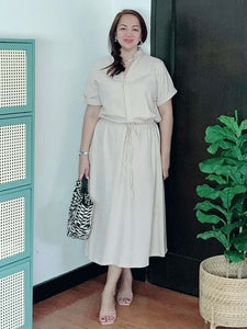 *Donna Plain Cream Drawstring Dress 0355