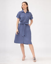 Load image into Gallery viewer, Elena Premium Linen Denim Blue Dress 0067