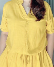 Load image into Gallery viewer, *Donna Plain Mustard Drawstring Dress 0375