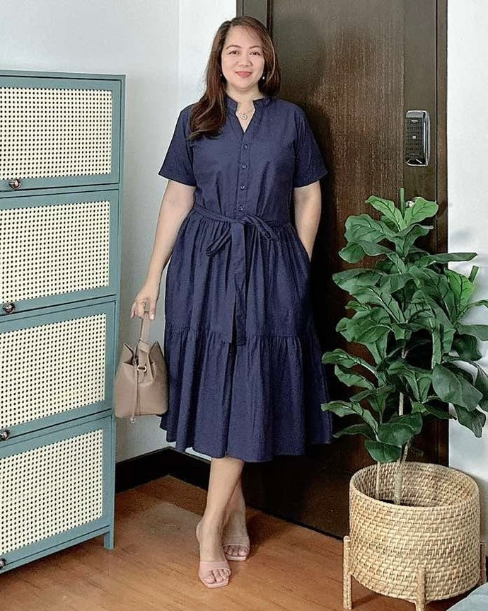 *Pia Plain Navy Blue Dress 0253