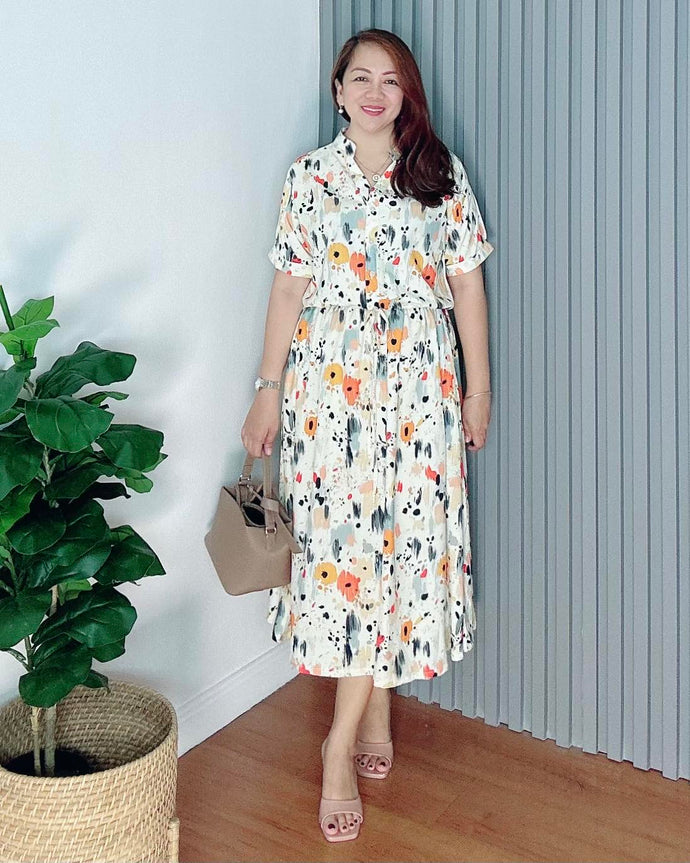 *Donna Printed Drawstring Dress 0368