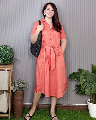 Luna Premium Linen Rust Orange Dress 0002