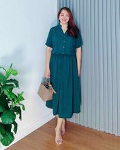 Load image into Gallery viewer, *Donna Plain Blue Green Drawstring Dress 0374