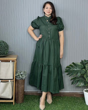 Load image into Gallery viewer, Bianca Premium Linen Emerald Green Midi Dress 0193