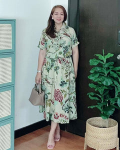 *Dahna Drawstring Printed Dress 0350