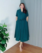 Load image into Gallery viewer, *Donna Plain Blue Green Drawstring Dress 0374