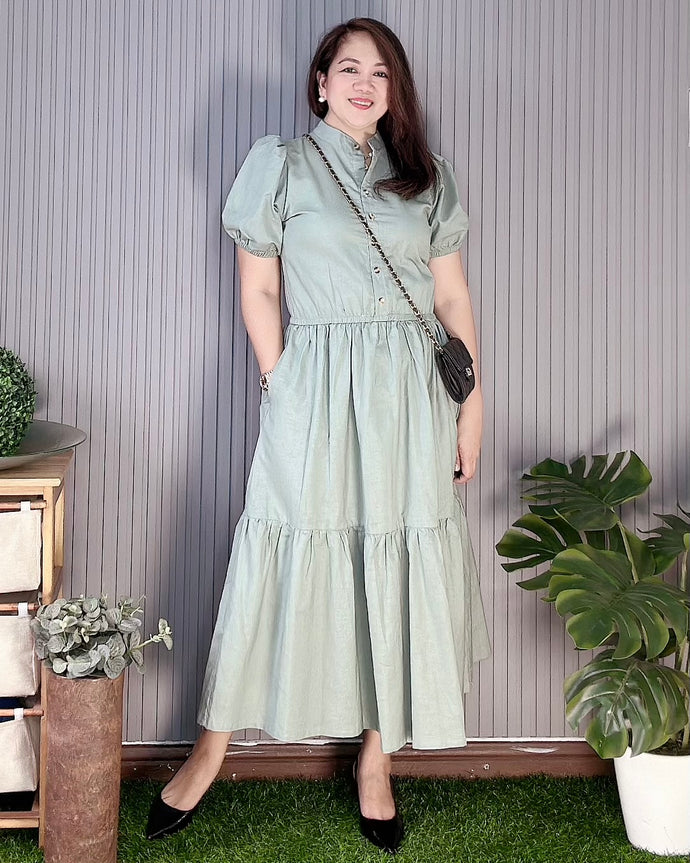 Bianca Premium Linen Midi Sage Dress 0209