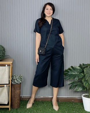 Ada Plain Navy Blue Premium Linen Coordinates 0013