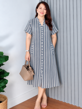 Load image into Gallery viewer, Eve Premium Stripe Cotton Linen Dress 0004