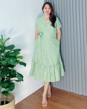 Load image into Gallery viewer, Mara Overlap Eyelet Sage Dress 0015