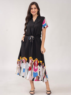 Sale! Donna Senefa Printed Black Dress 0321