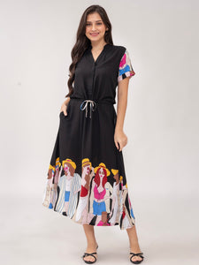 Sale! Donna Senefa Printed Black Dress 0321