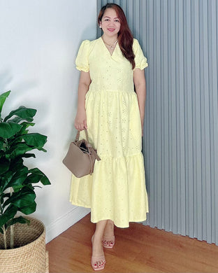 *Ariana Yellow Cotton Eyelet Dress 0096