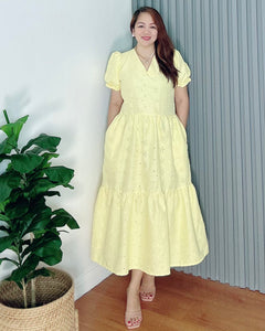 *Ariana Yellow Cotton Eyelet Dress 0096