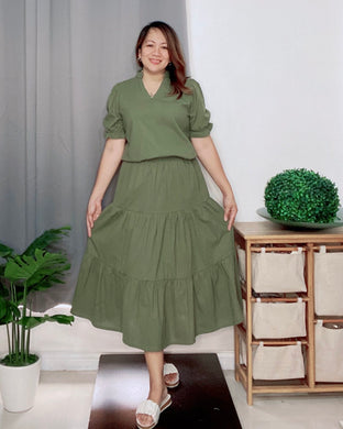 Sale! Carol Plain Armygreen Top and Skirt 0001