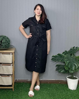 Elena Premium Linen Black Dress 0051